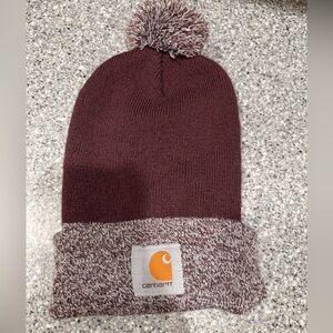 CARHARTT Maroon-Burgundy Knit Pom-Pom Beanie Hat ONE SIZE